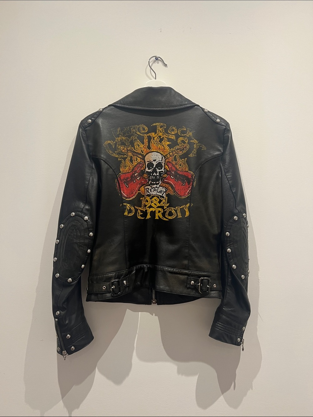 Replay Black Faux Leather Zip-Front Biker Jacket